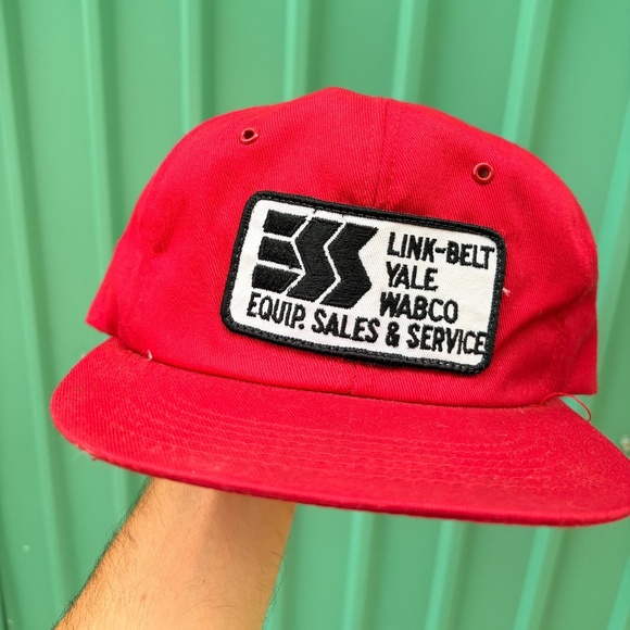 Vintage Link Belt Yale Wabco equipement sales PATCH K brands hat snapback red - Picture 1 of 7